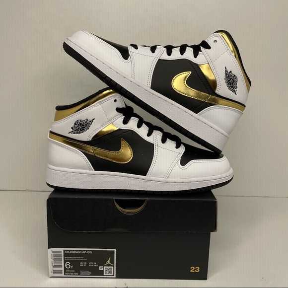 Jordan Shoes - Nike Air Jordan 1 Retro Mid GS “White Gold” NEW